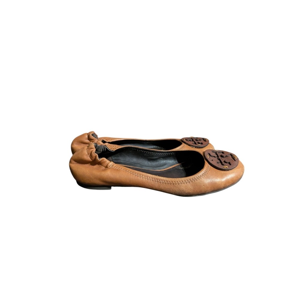 Tory‎ Burch Reva Tumbled Tan Leather Ballet Flats Womens SIZE 6.5